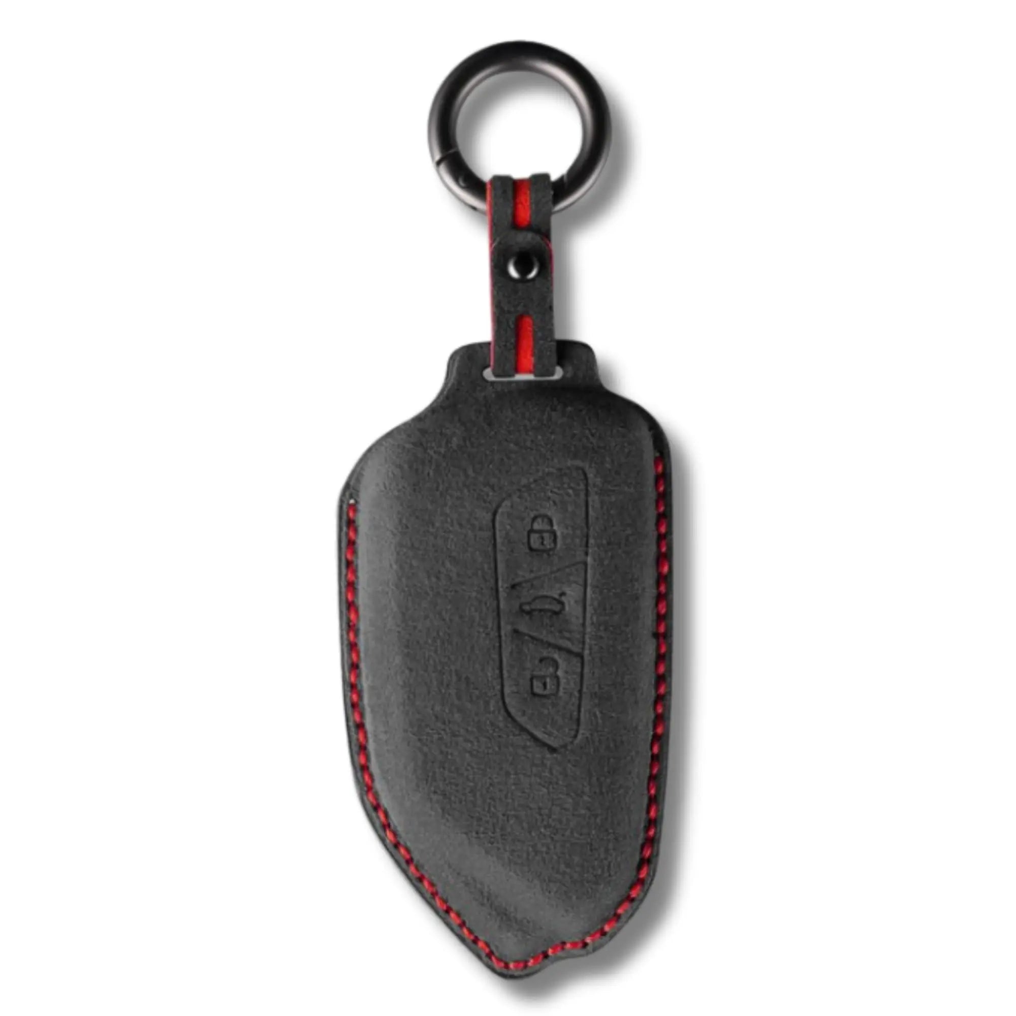 Volkswagen key cover black Alcantara suede with red stitching – premium VW smart key fob protection