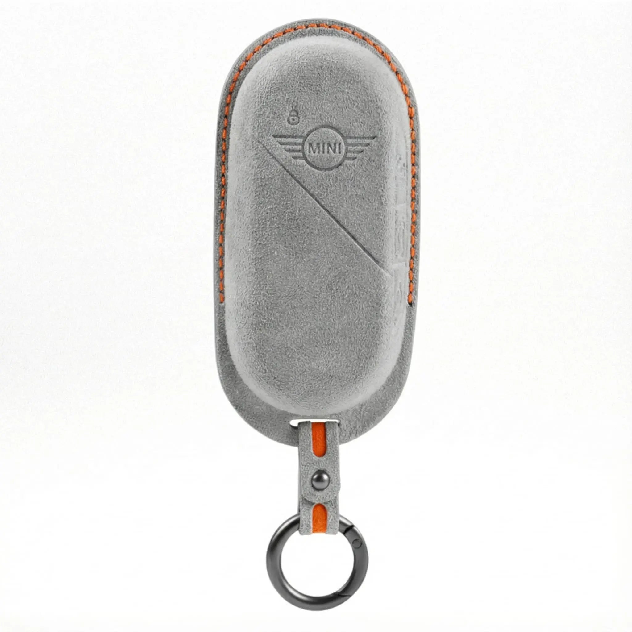 Mini Cooper key cover light grey Alcantara with orange stitching - suede key fob protection Mini logo