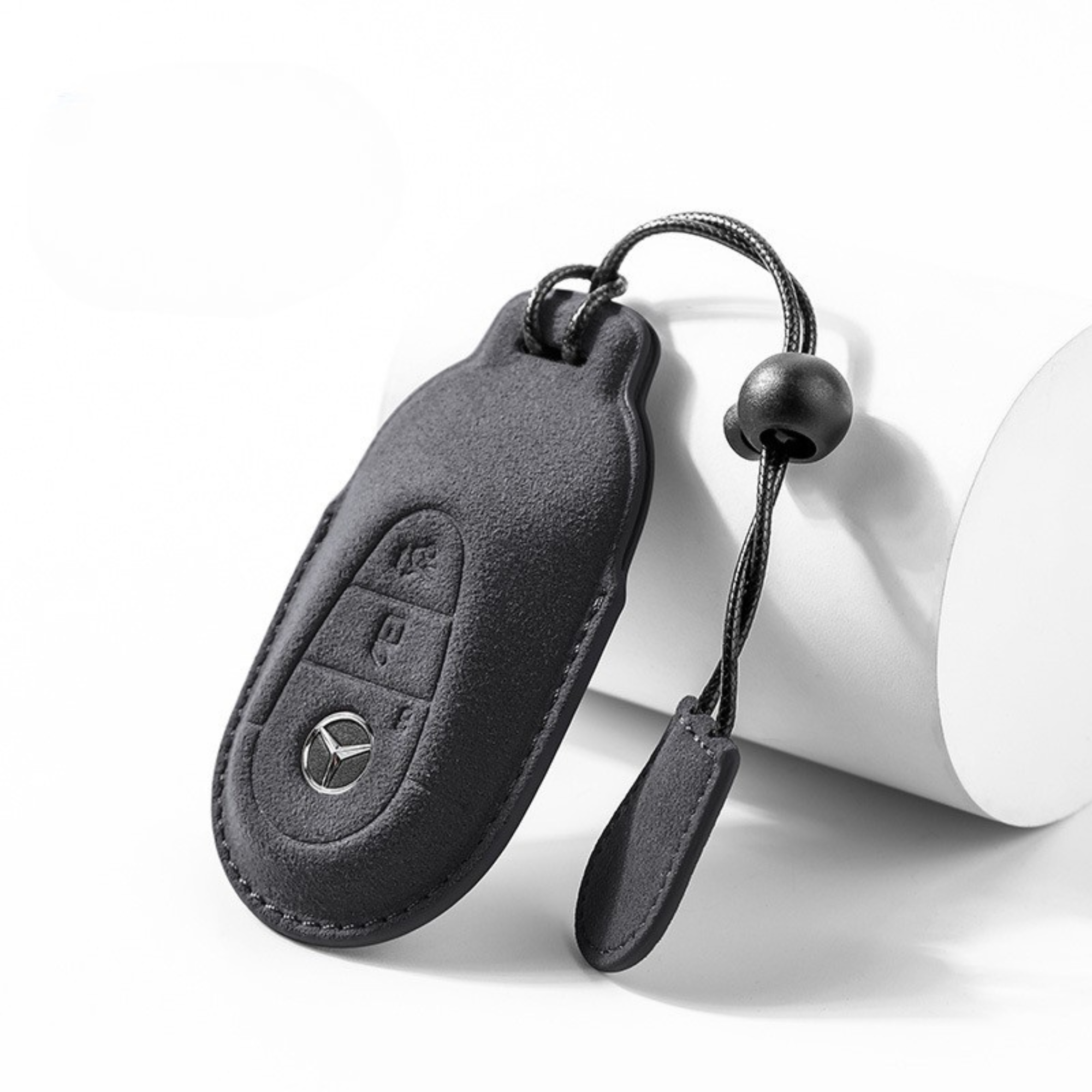 Black Alcantara key cover for Mercedes with matching keyring