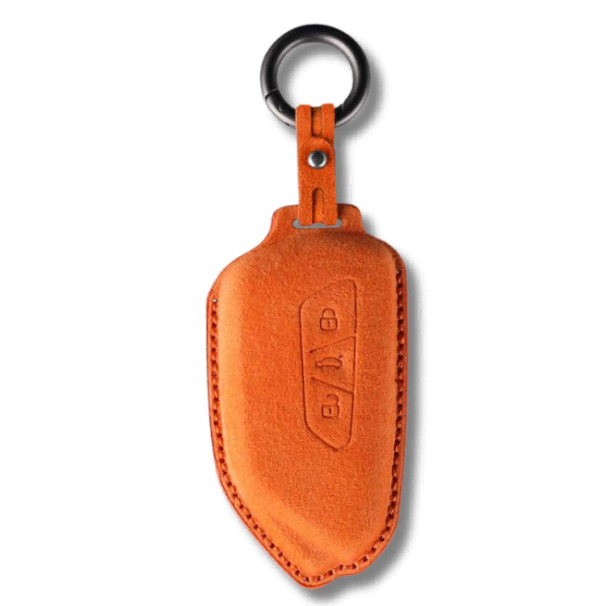 Volkswagen key cover orange Alcantara suede – bold VW smart key fob case Type A premium protection