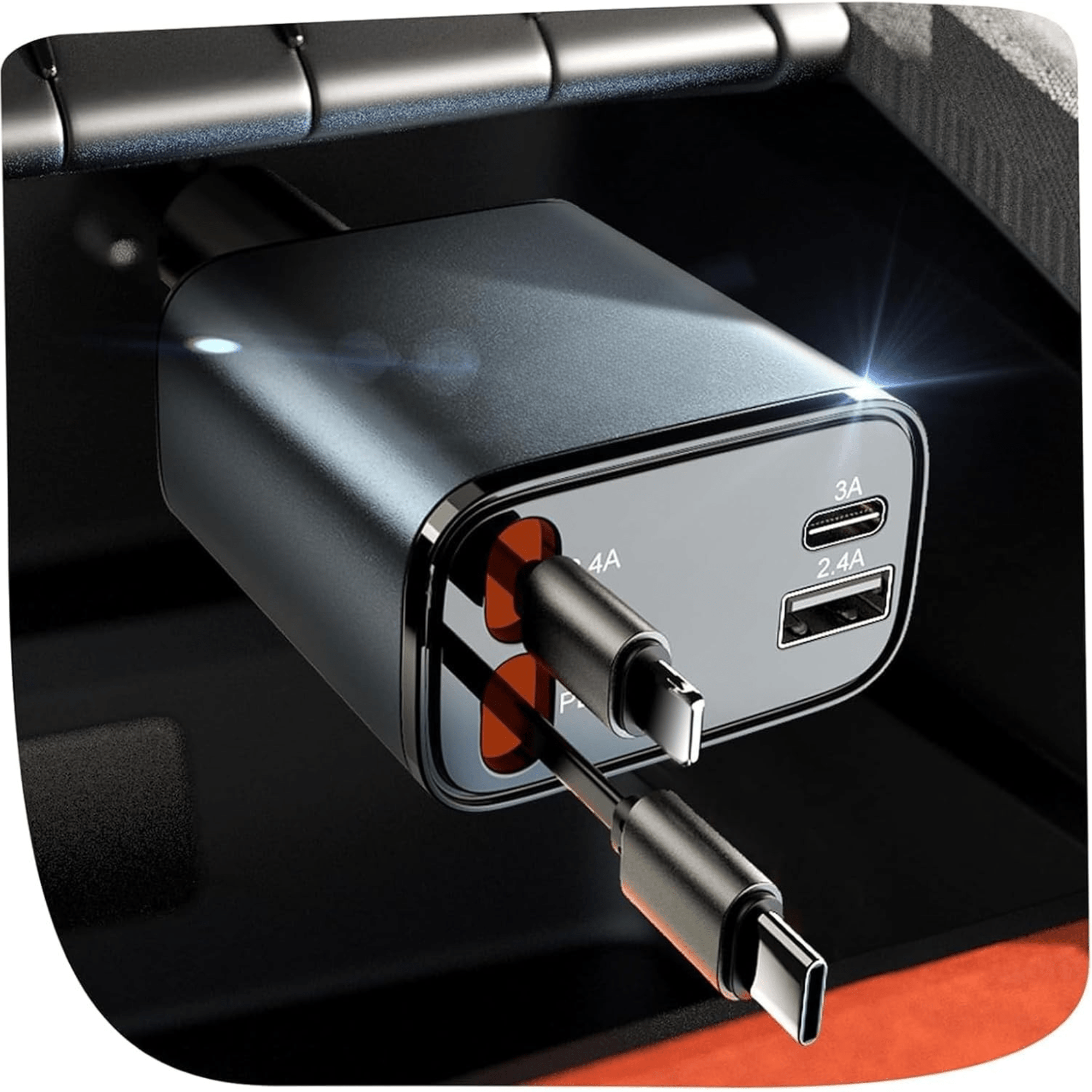 4 - in - 1 Retractable Car Charger | 69W Fast Charging USB - C Adapter for iPhone & Android - Jonparts