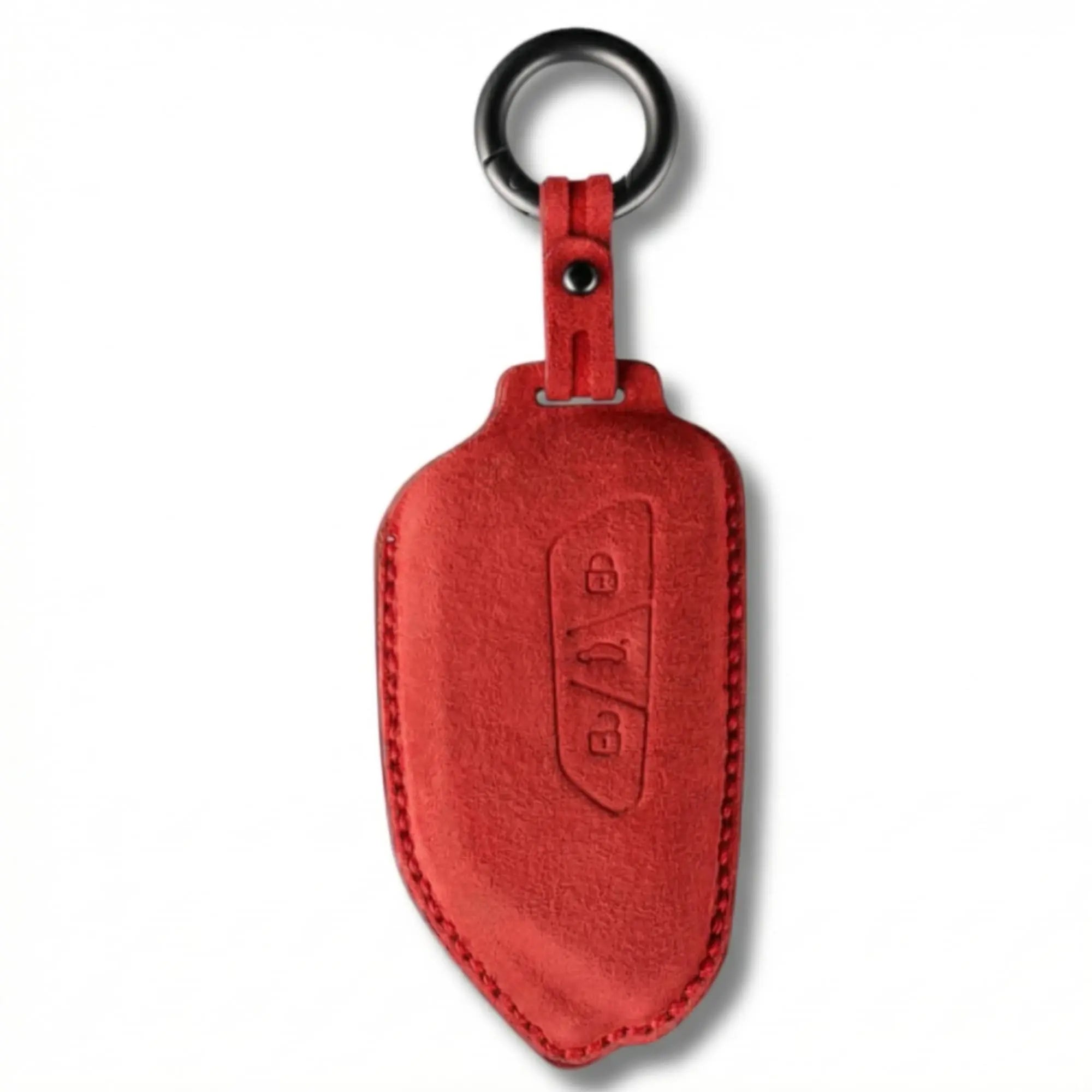 Volkswagen key cover red Alcantara suede – luxury VW smart key fob protection Type A premium case