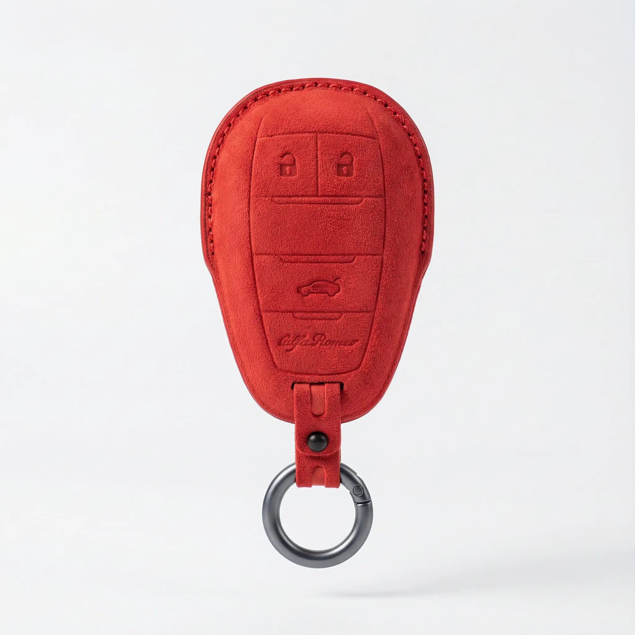 Alfa Romeo key cover red Alcantara - luxury suede key fob protection Giulia Stelvio Giulietta