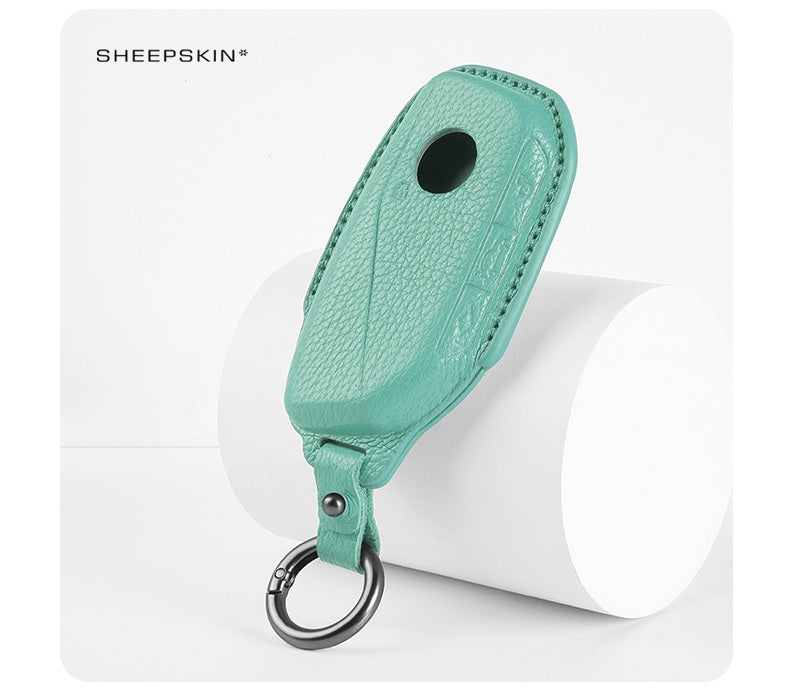 BMW Type D sheepskin key cover - Cyan