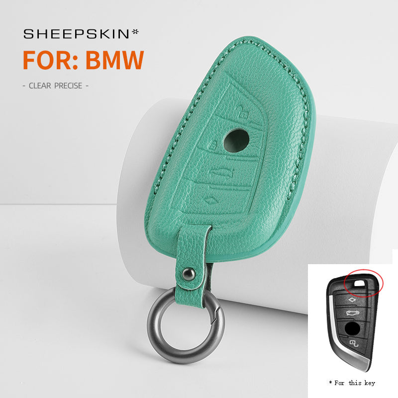 BMW Type E sheepskin key cover - Cyan