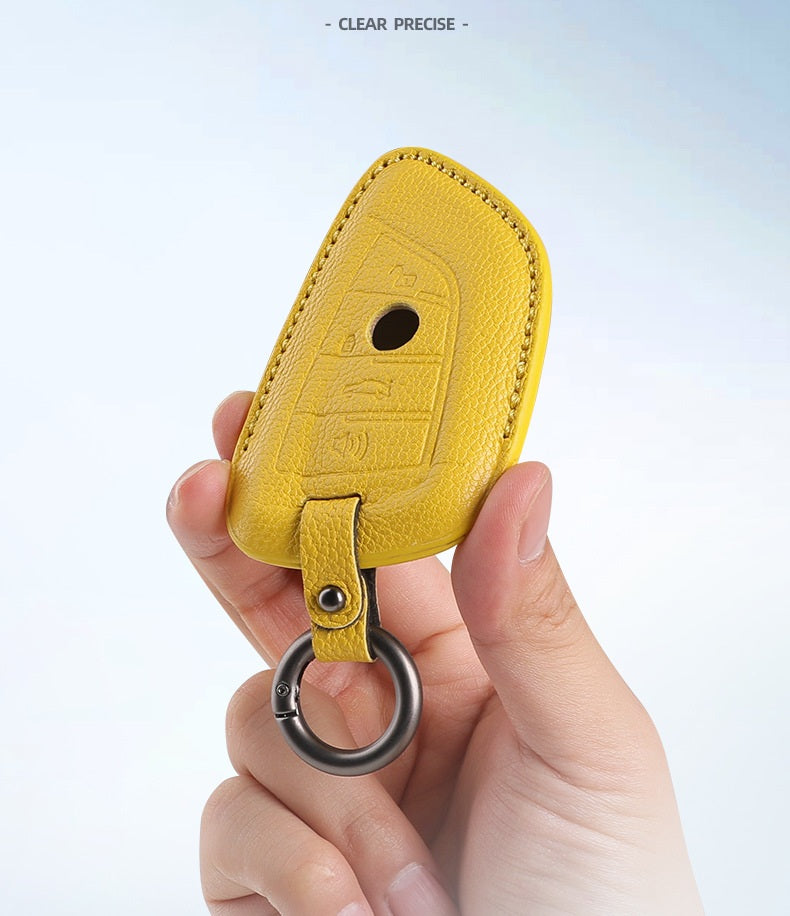 BMW Type F sheepskin key cover - Yellow front