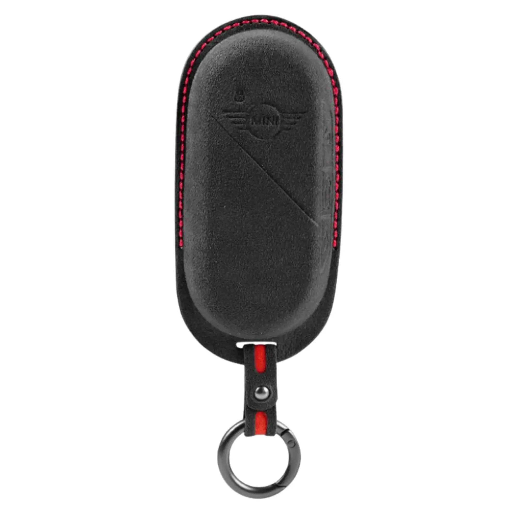 Mini Cooper key cover dark grey Alcantara with red stitching - premium suede key fob case