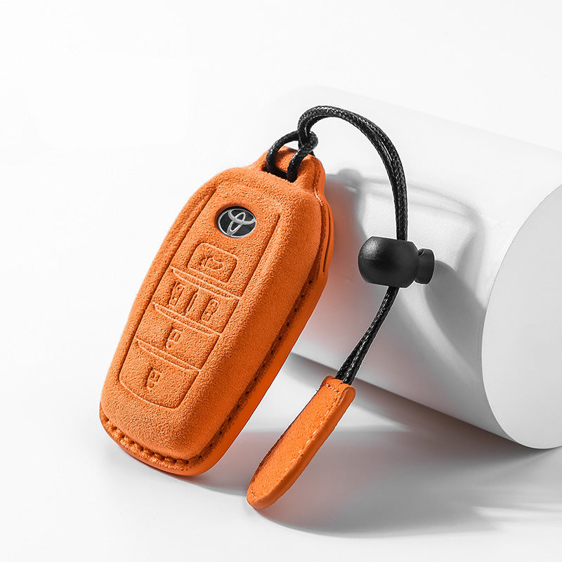 Toyota Sienna/Alphard key fob in Alcantara orange case – soft-touch suede protector