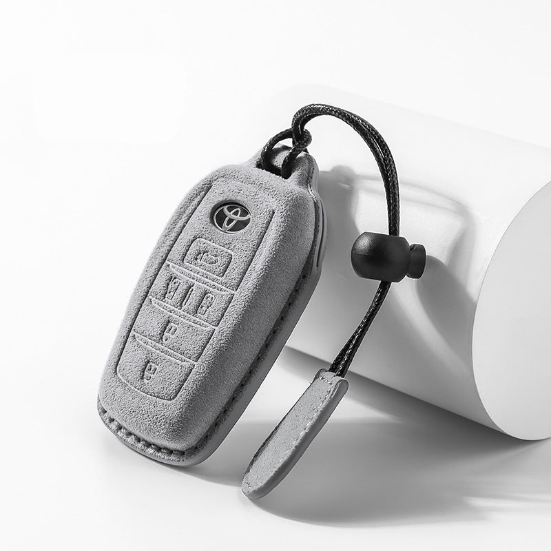 Light gray Alcantara suede key cover for Toyota Sienna and Alphard smart keys