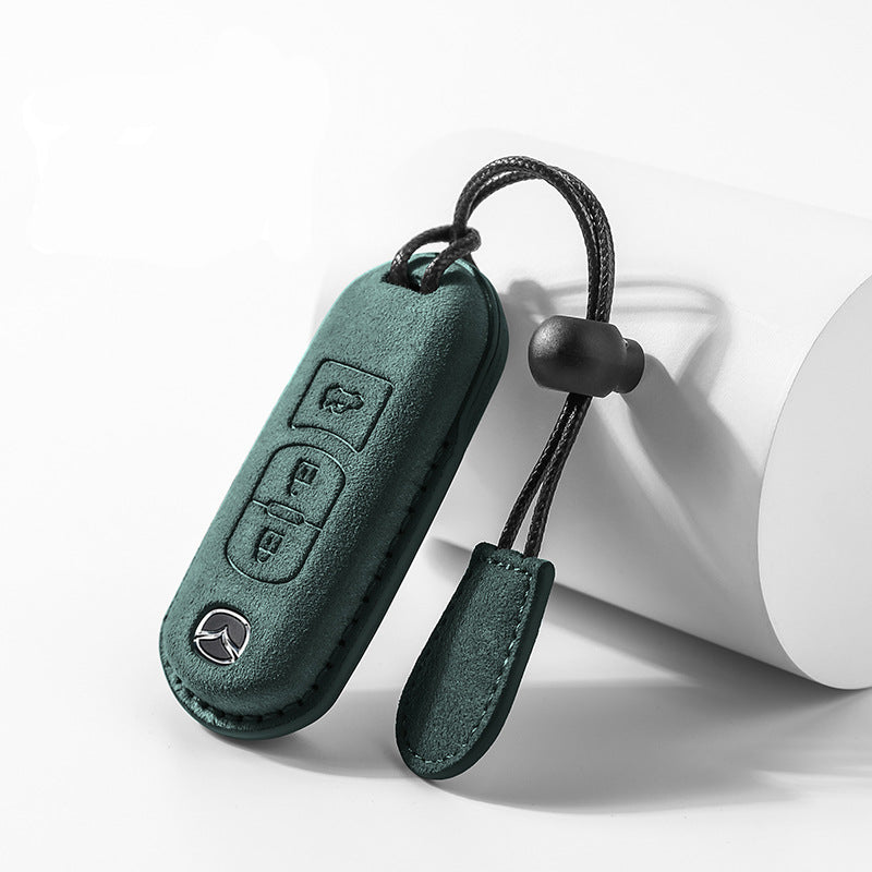 Green Alcantara key cover for Mazda smart fobs