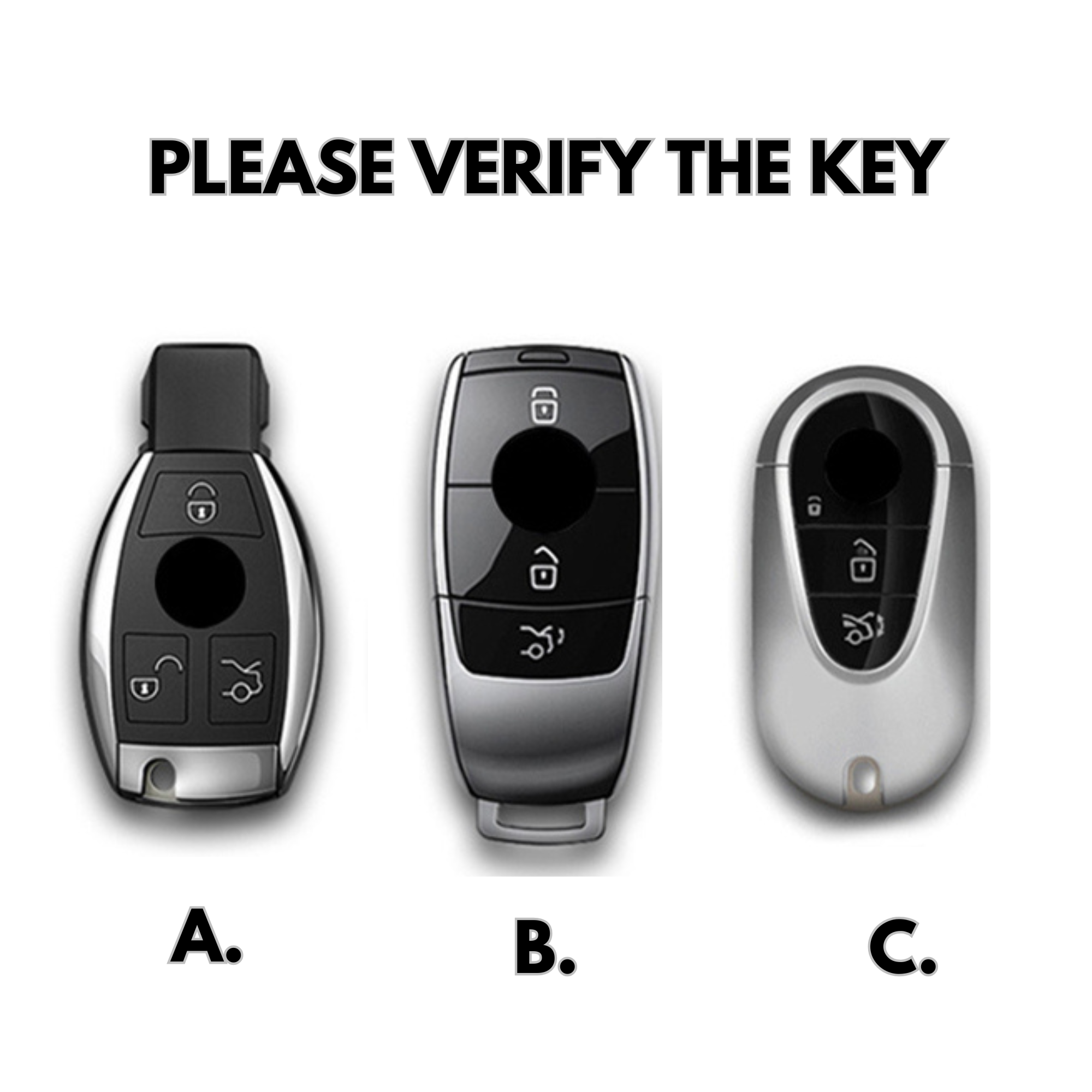 Fitment guide showing compatible Mercedes key fobs