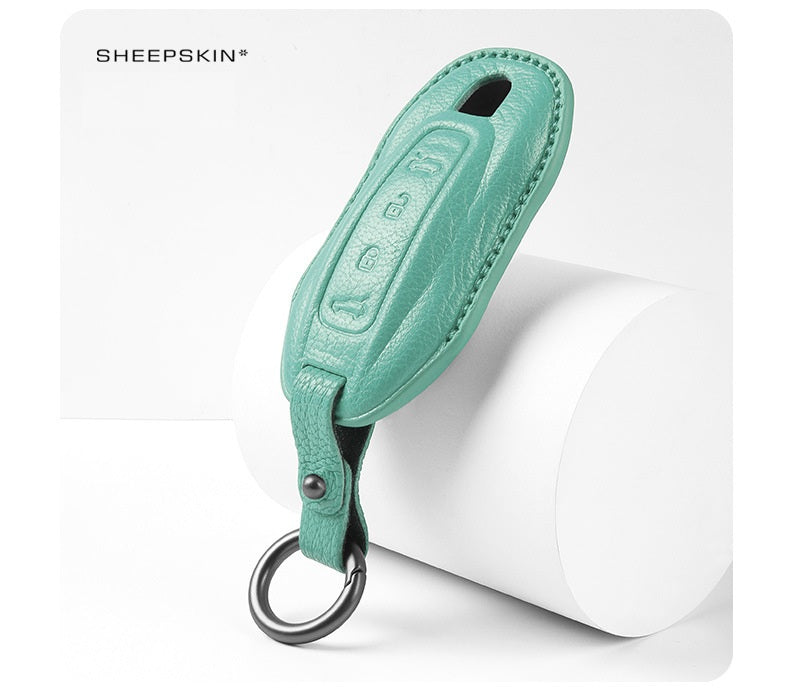 Porsche Type C sheepskin key cover - Cyan