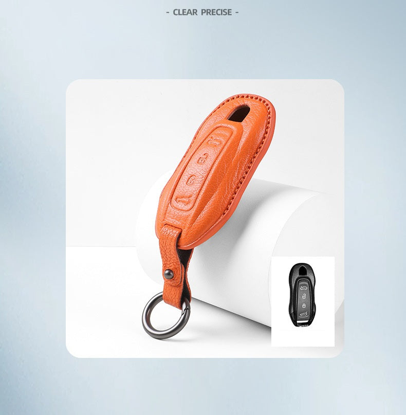 Porsche Type C sheepskin key cover - Orange precise fit detail