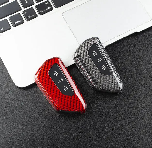 Škoda carbon fiber key cover – Black and Red colors comparison