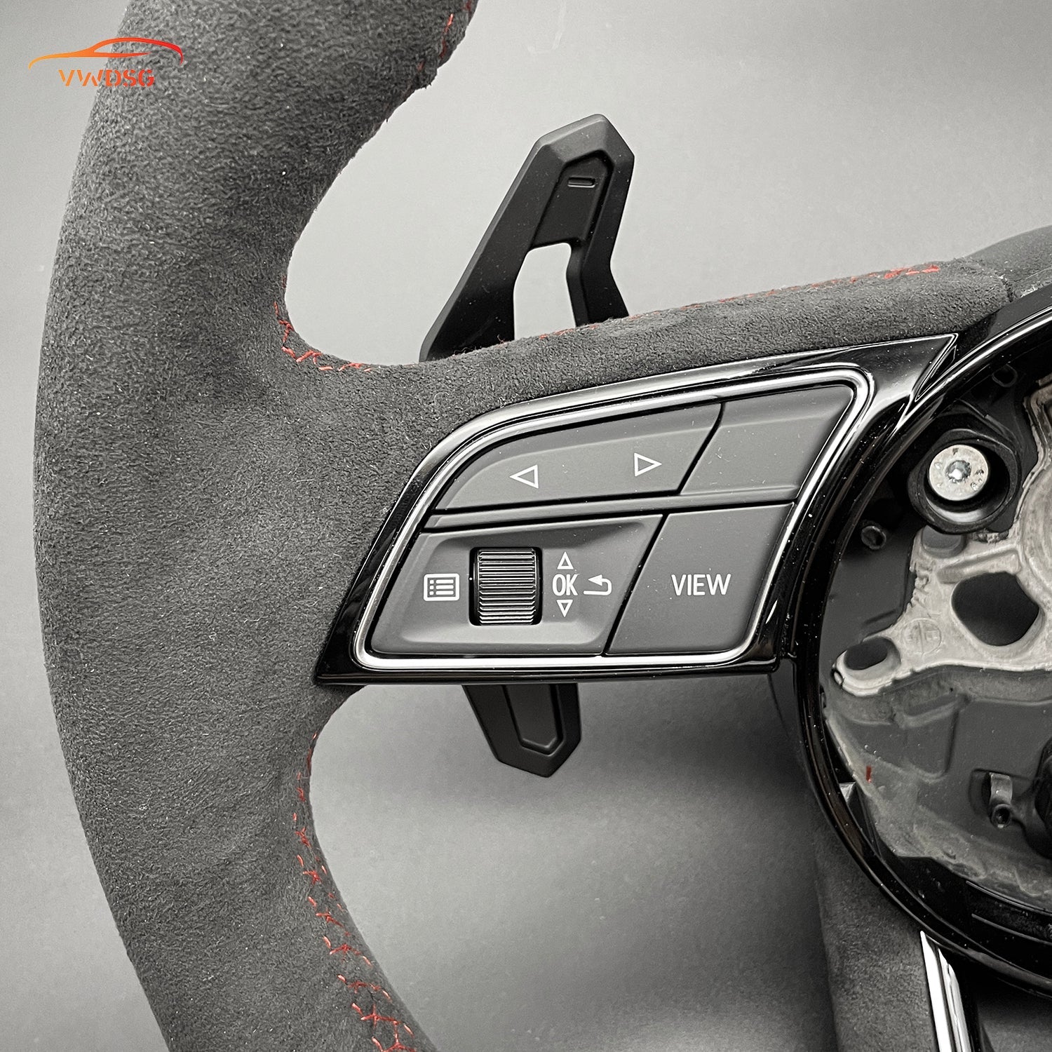 Audi Alcantara Flat - Bottom Steering Wheel | Urus - Style Paddles | Red Center Stripe - Jonparts