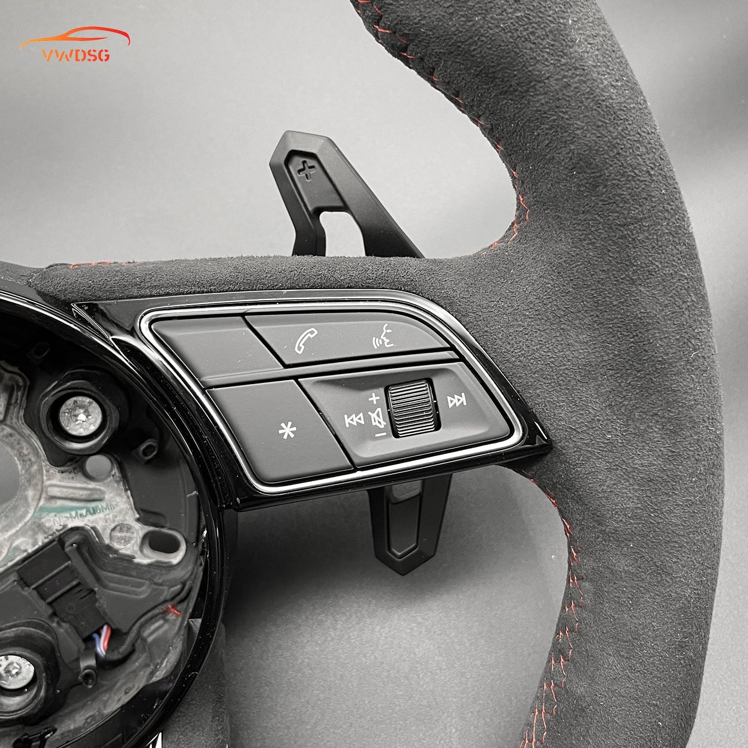 Audi Alcantara Flat - Bottom Steering Wheel | Urus - Style Paddles | Red Center Stripe - Jonparts