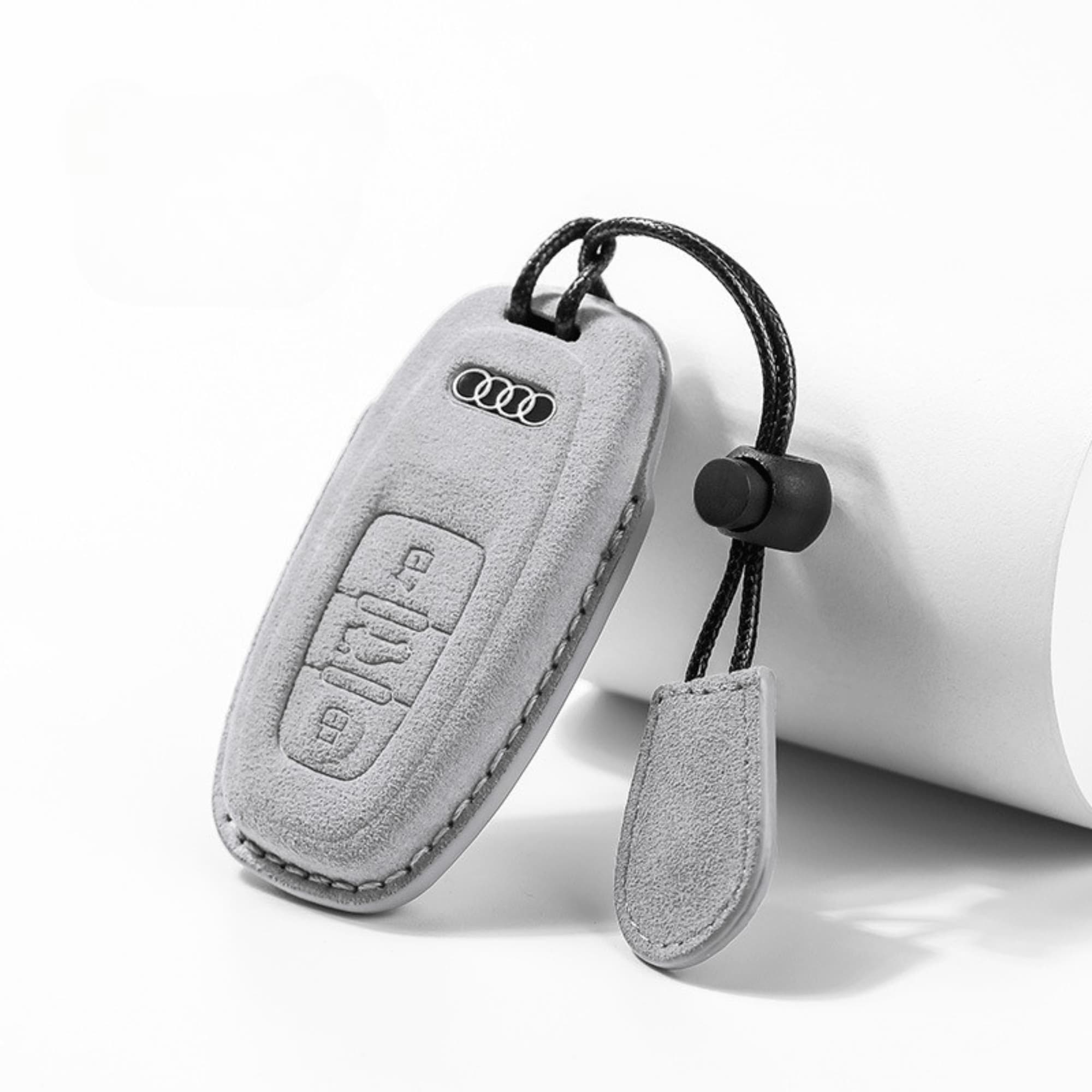 Audi key cover with keychain Light grey Alcantara