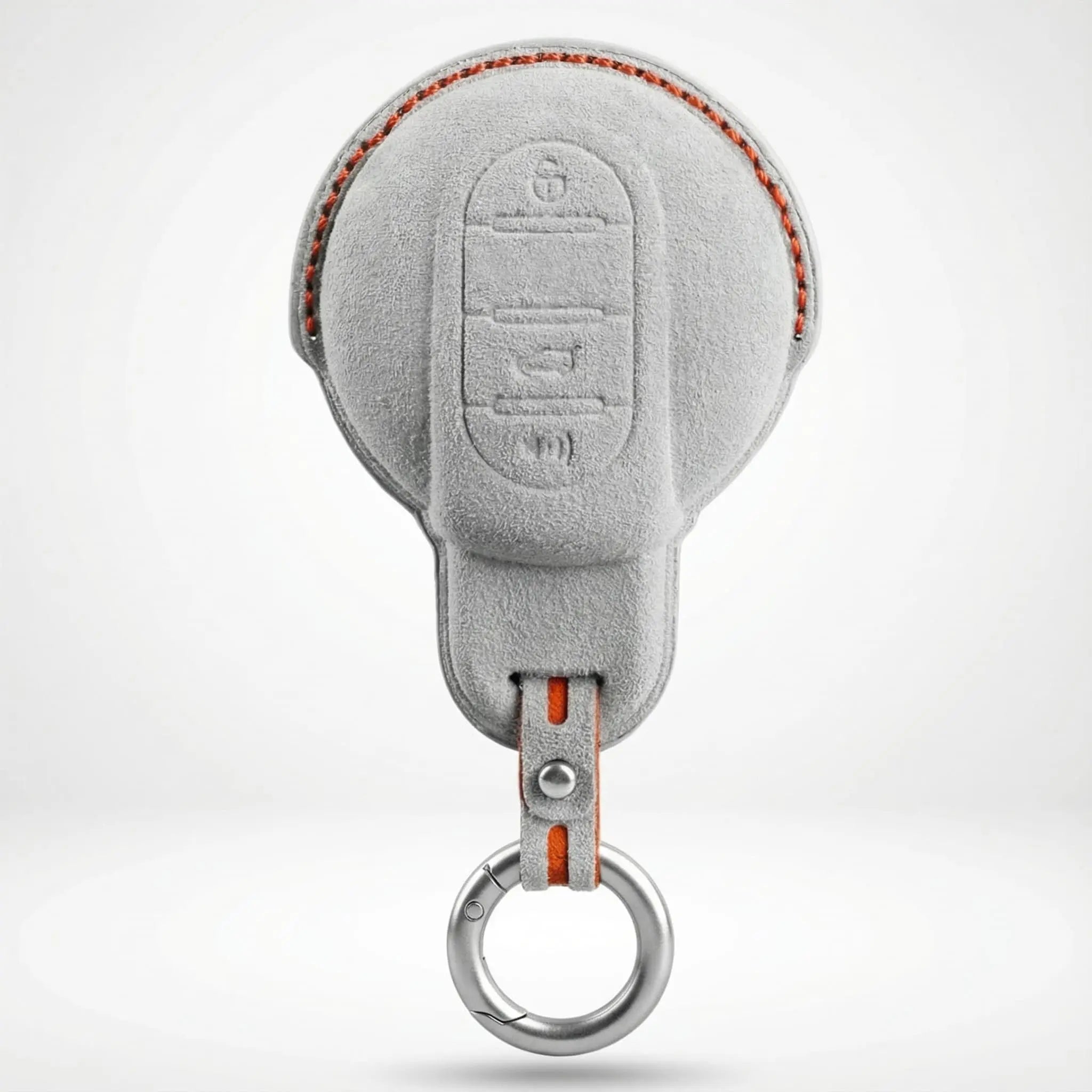 Mini Cooper key cover Type A light grey Alcantara with orange stitching - premium suede key fob case