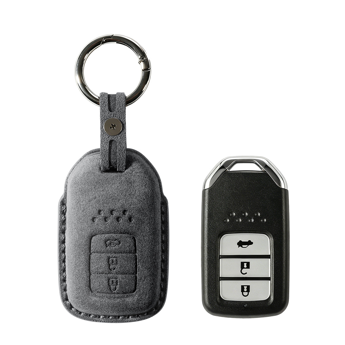 Honda key fob cover shown with key, Alcantara suede