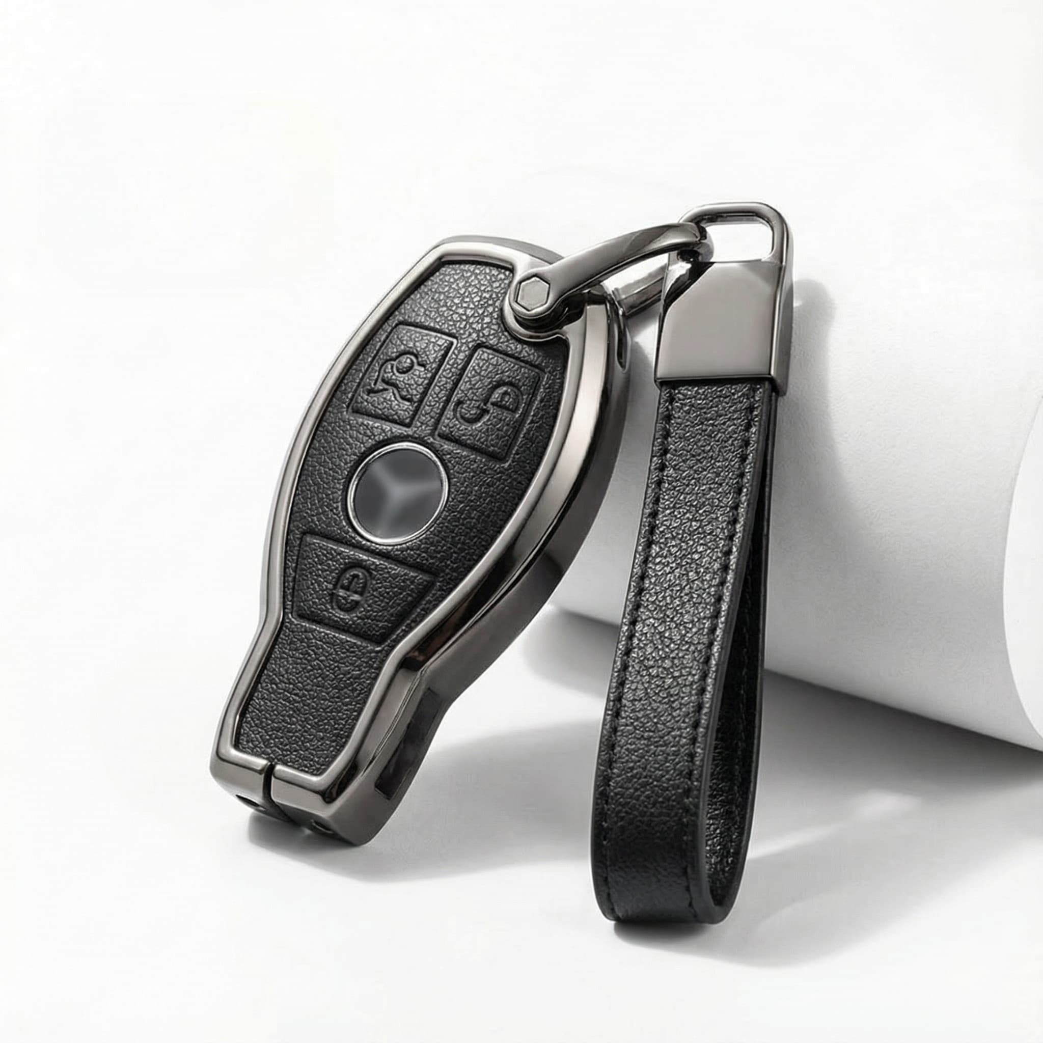 Mercedes key cover A-Type leather and aluminum in black