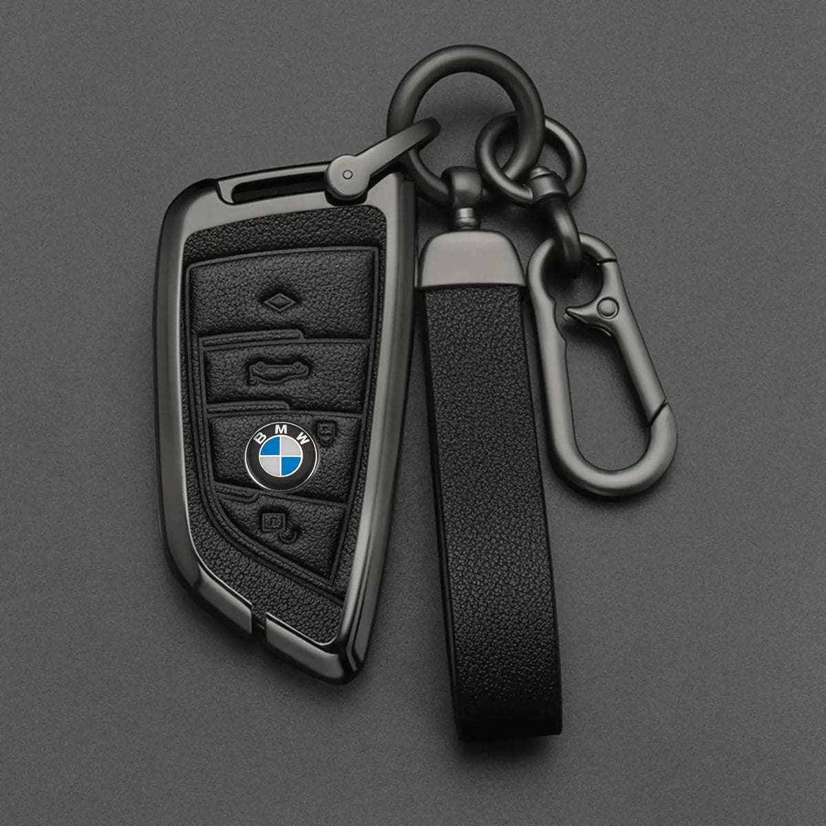 Car key fob covers in Alcantara and leather, materials that do not block the key signal