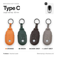 Mercedes key cover Type C in orange, green, dark grey and light grey Alcantara