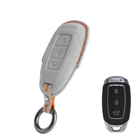 Hyundai Alcantara suede key fob cover in light grey (orange stitching)