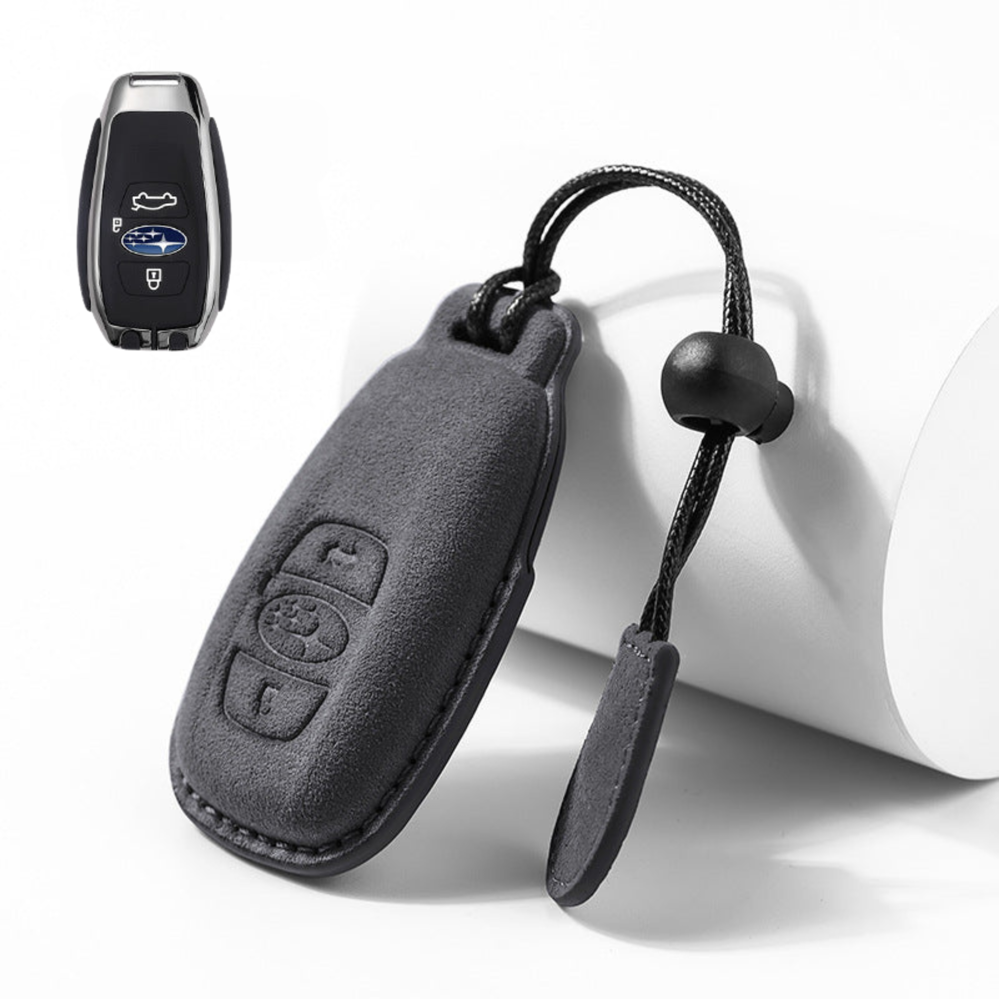Black Alcantara Subaru Key Cover with Snap Hook