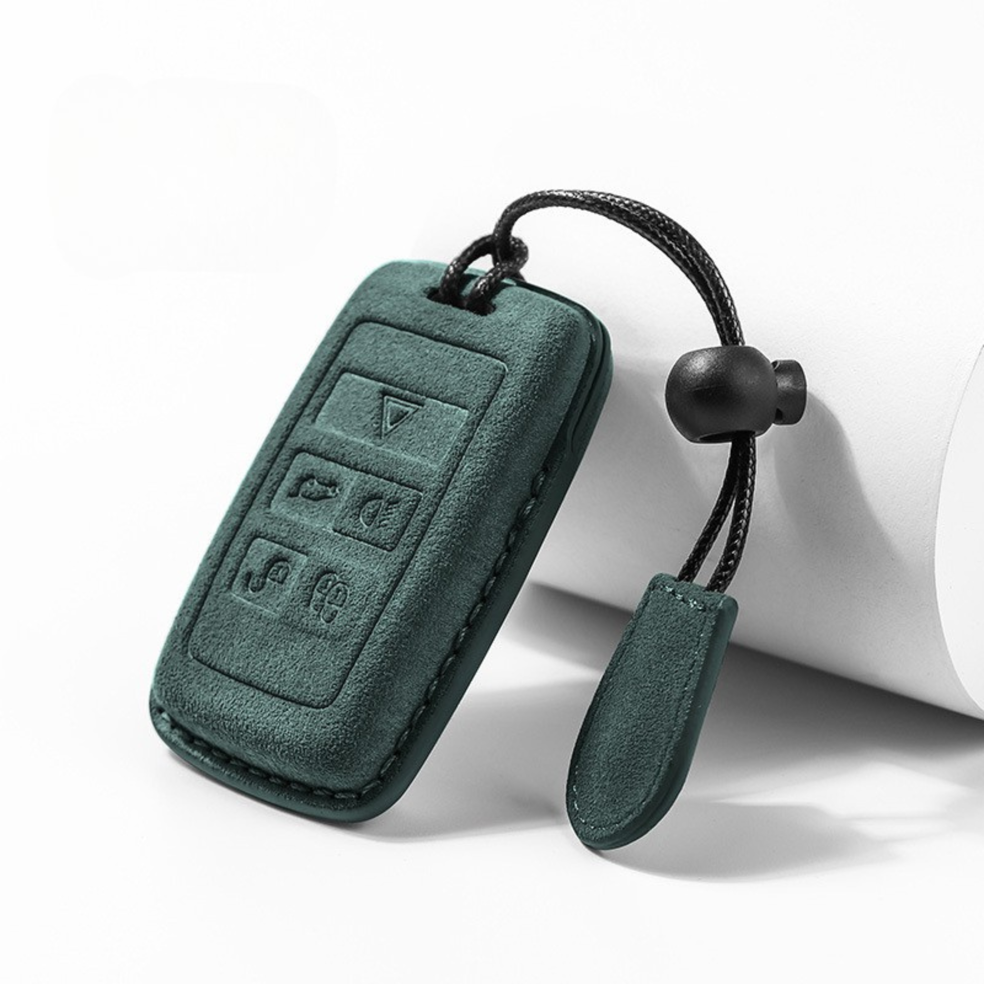 Green suede Range Rover key case with loop keyring

