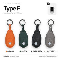 Mercedes key cover Type F in orange, green, dark grey and light grey Alcantara