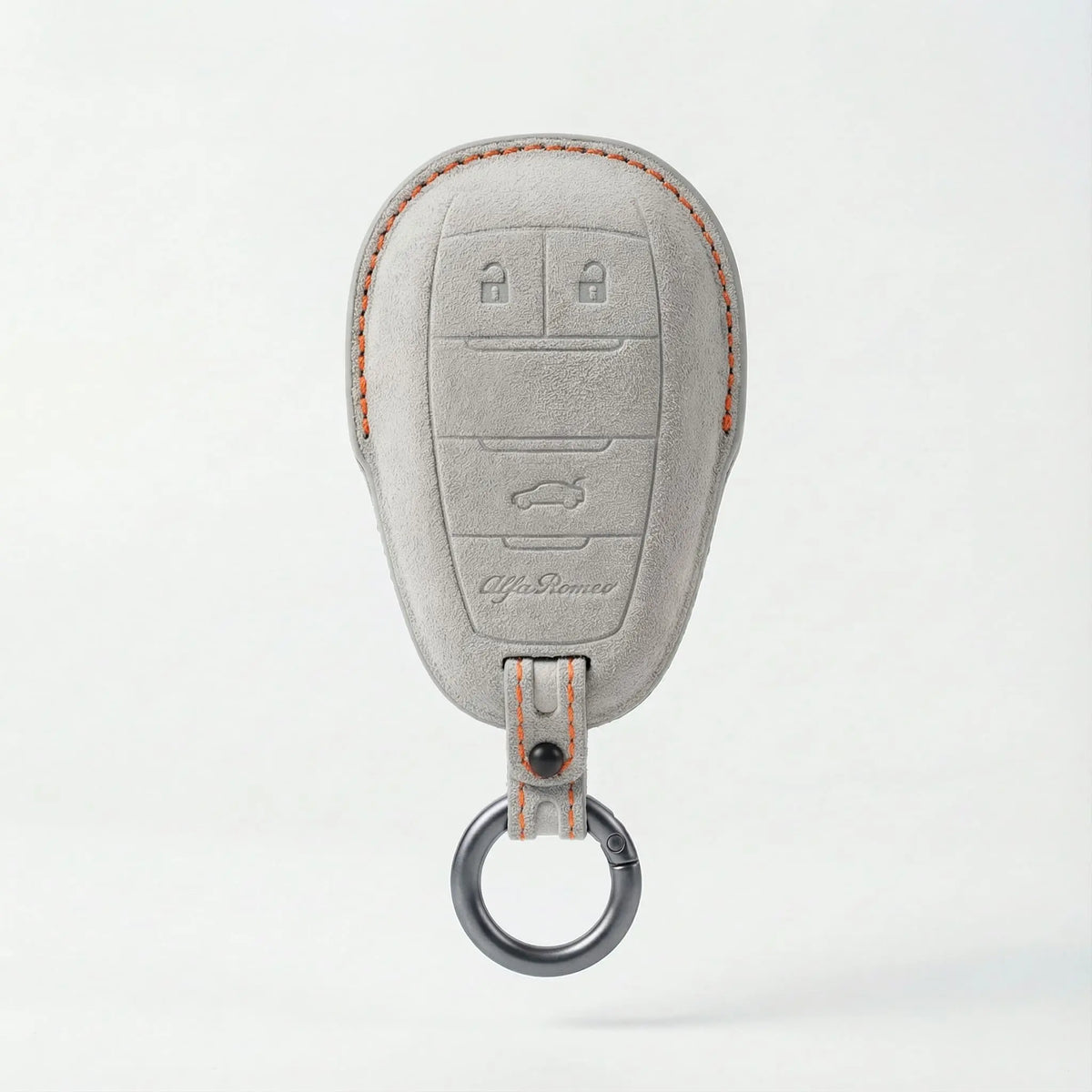 Alfa Romeo Alcantara suede key fob cover in light grey (orange stitching)
