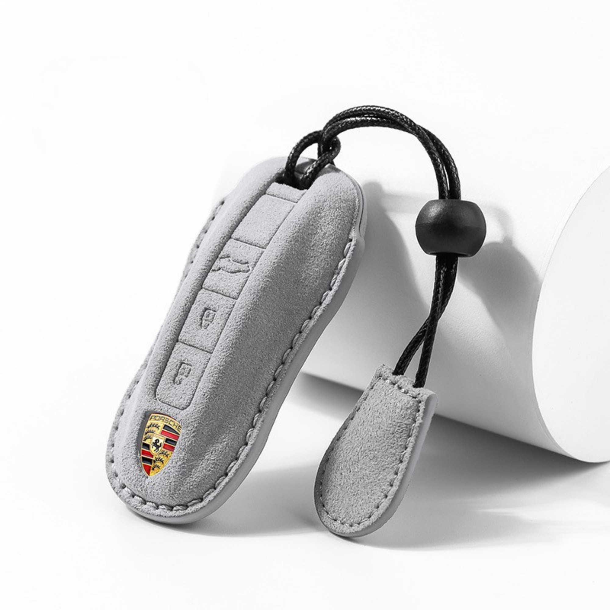 Light Grey Alcantara Porsche key fob cover – sleek and soft texture