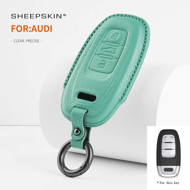 Audi sheepskin key fob cover in cyan