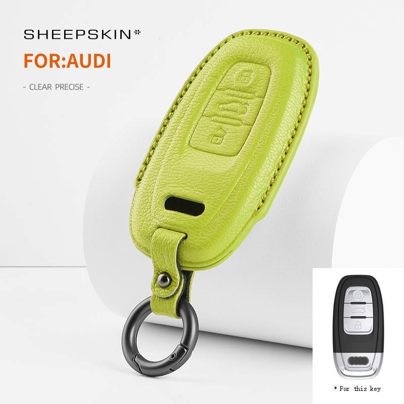 Audi sheepskin key fob cover in green