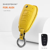 Audi sheepskin key fob cover in yellow