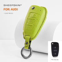 Audi sheepskin key fob cover in green