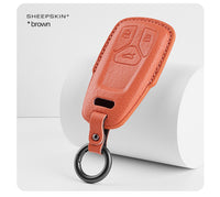 Audi sheepskin key fob cover in brown
