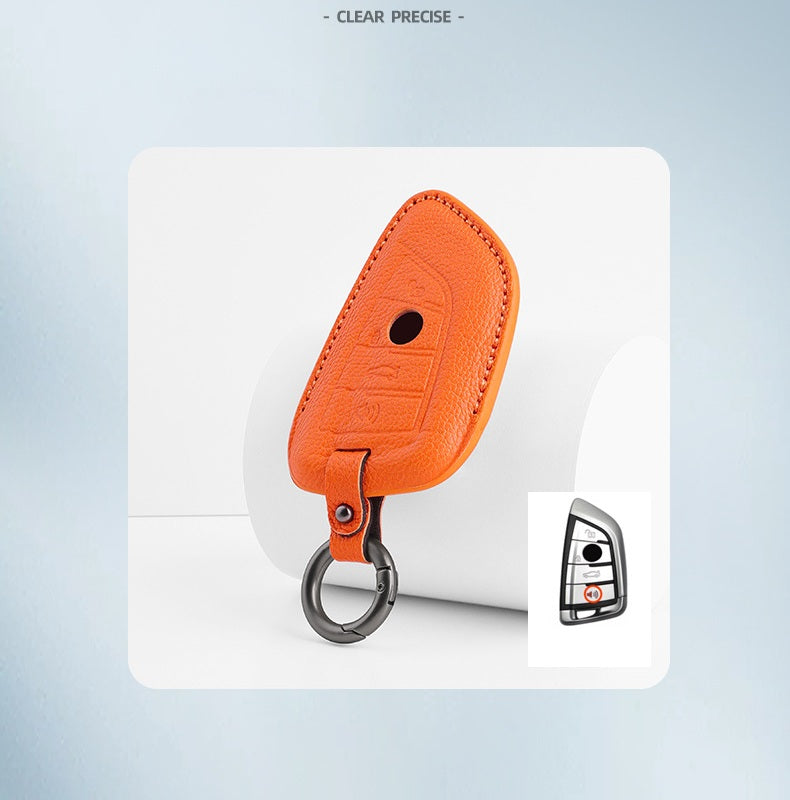 BMW Type F sheepskin key cover - Orange with key fob