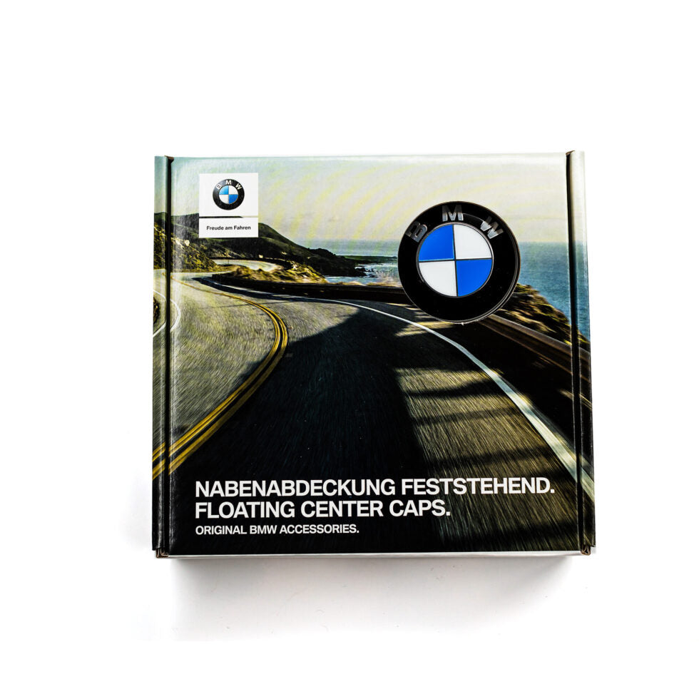 OEM BMW floating center cap set – 56mm in original packaging