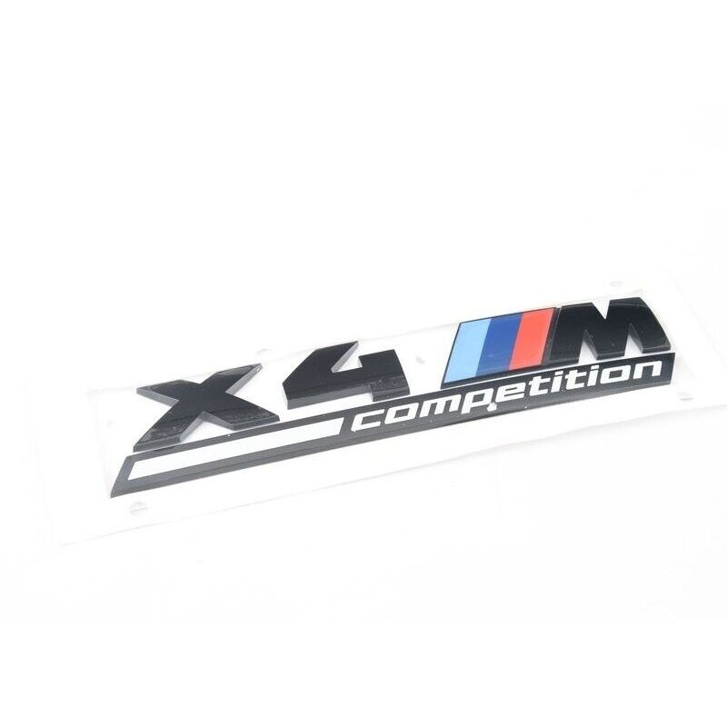 BMW X4M Competition rear badge – gloss black OEM emblem with M stripes

