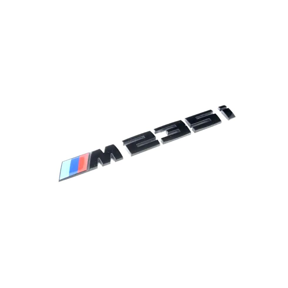 BMW M235 rear badge – gloss black OEM emblem with tri-color M stripes
