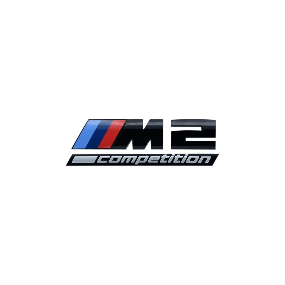 Gloss black BMW M2 Competition rear badge with M stripes – OEM trunk emblem