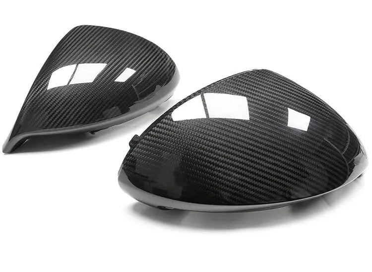 Porsche dry carbon mirror caps, close-up of the weave