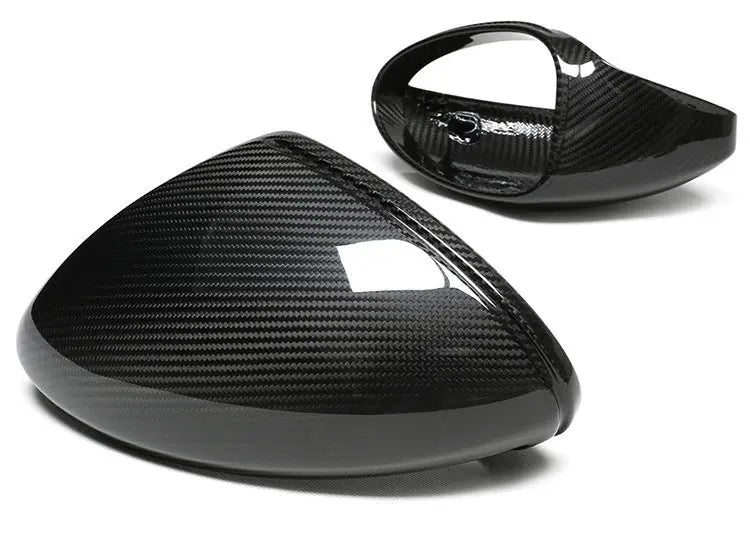 Porsche dry carbon mirror caps, close-up of the weave