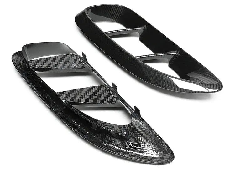 Porsche carbon fiber side air intake covers, close-up of the weave, view 2