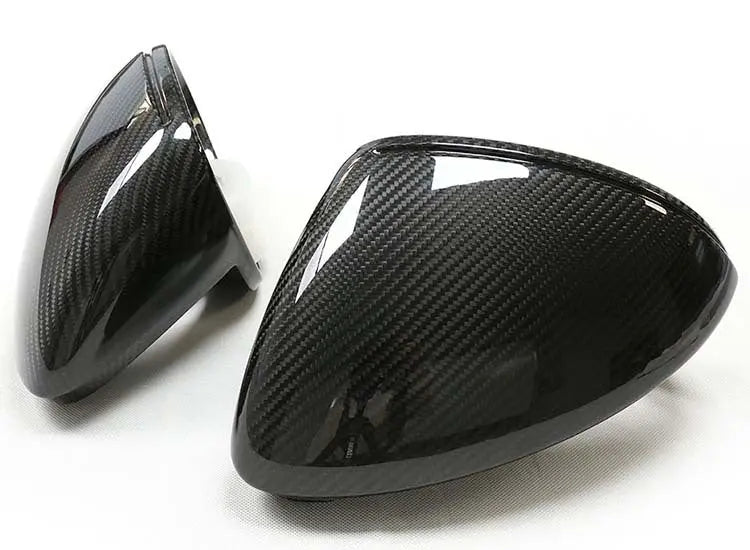 Porsche dry carbon mirror caps, close-up of the weave