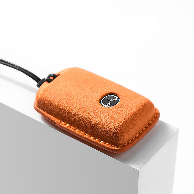 Orange Mazda smart key fob cover in suede – soft-touch case

