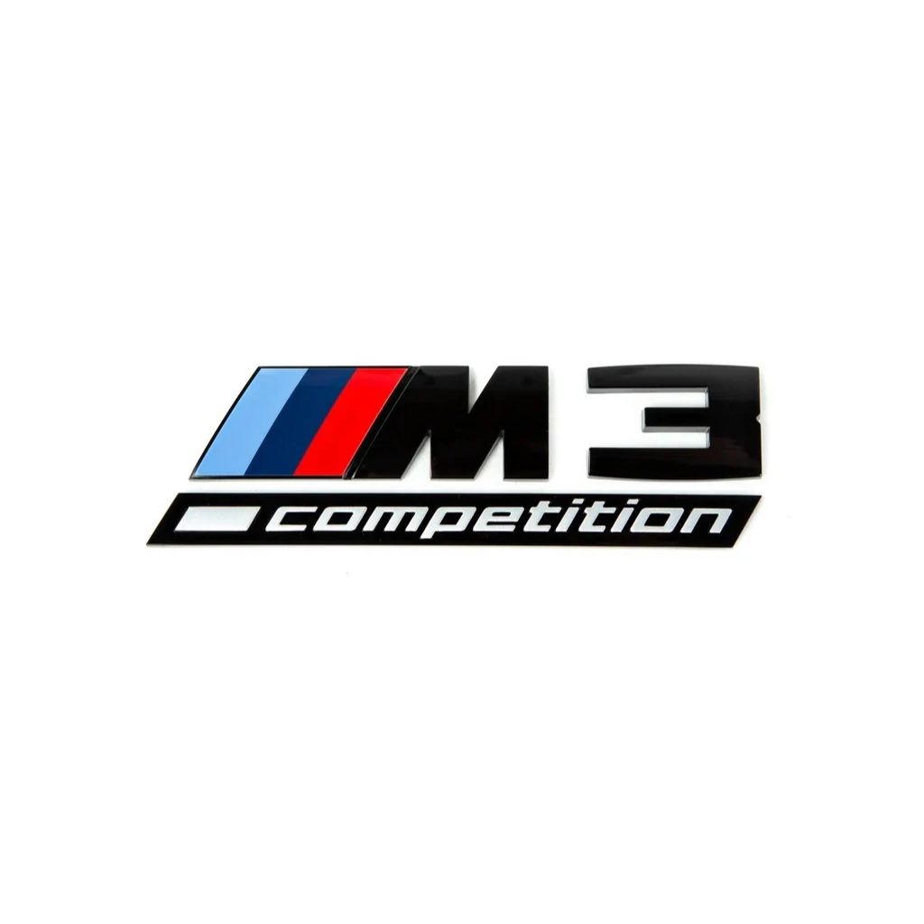 BMW G80 M3 Competition emblem – gloss black with M stripes