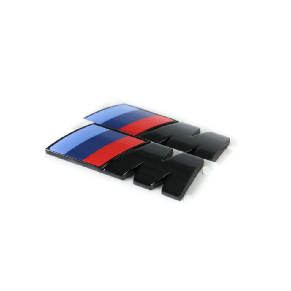 BMW M gloss black badges – red, blue, purple M logo set (55mm x 19mm)