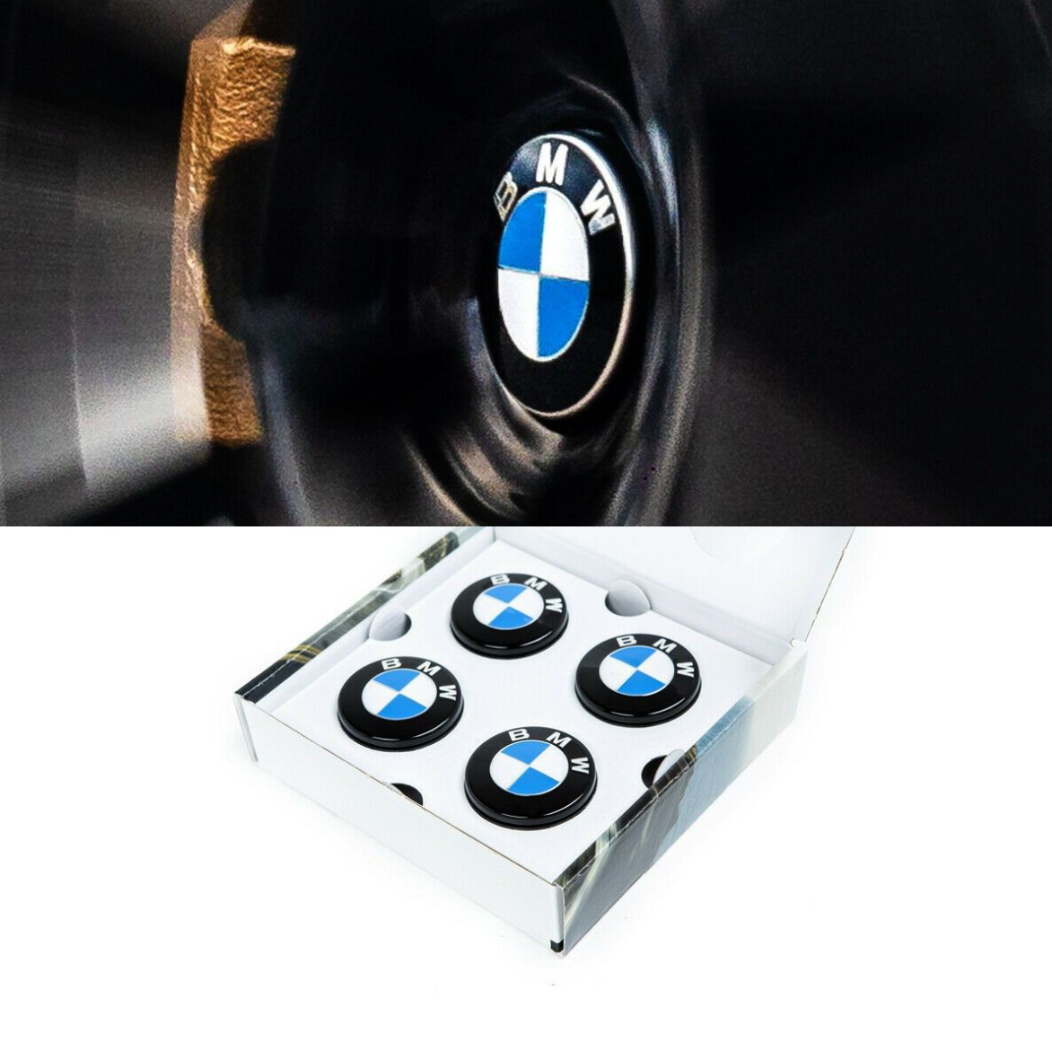 Installed BMW floating wheel center caps – dynamic logo in motion